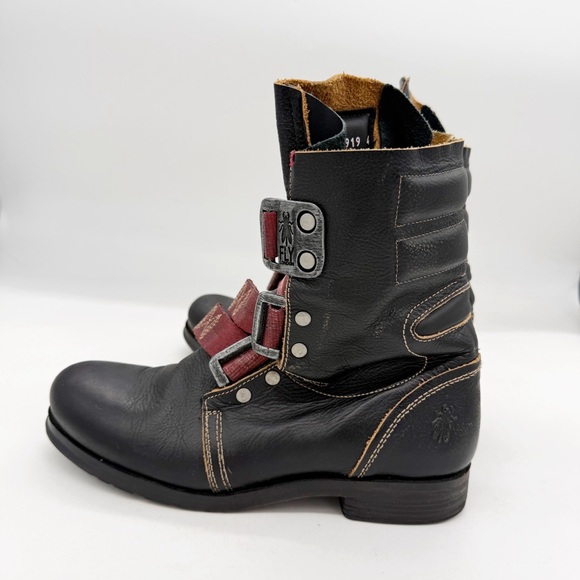 Fly London Stif Military Combat Boots Size 41 Black leather Padded Rustic Goth - Picture 4 of 14